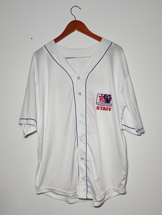 Source Unknown Other - White Staff Baseball Jersey with Navy Piping